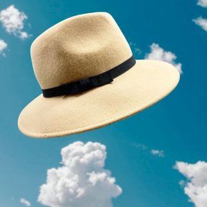 Cream Wool Fedora with Black Ribbon Band Hat